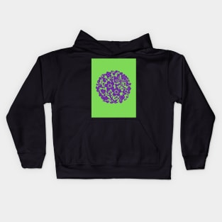 Traditional Chinese Paper Cutting Floral Pattern - Hong Kong Retro Vivid Lime Green with Purple Symbol Kids Hoodie